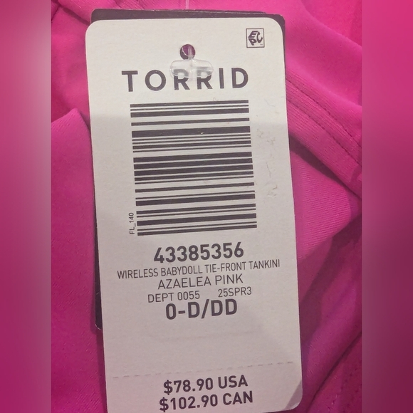 Torrid Wireless Pink Tankini Top & Multi Striped Bottoms Size 10/12  0x D/DD - Picture 8 of 15